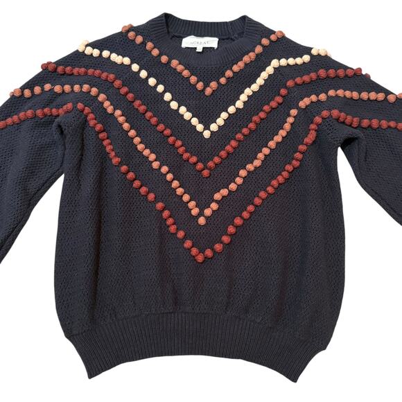The Great. The Bobble Pom Pom Sweater Knit Navy Blue Brown - Size 1 / Small - Picture 2 of 14